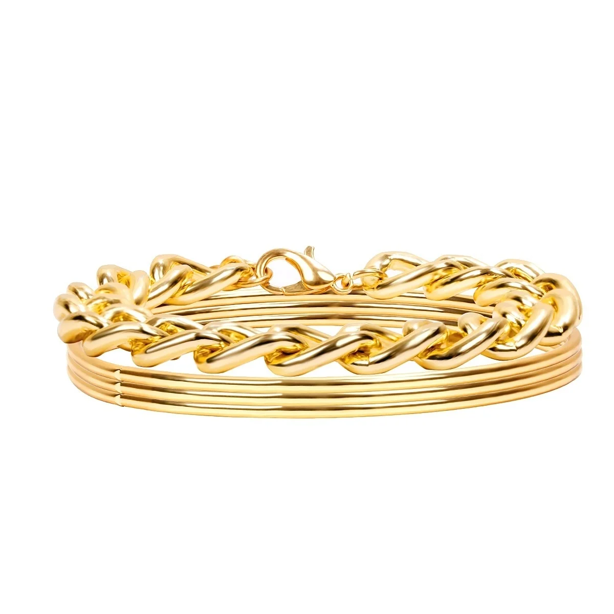 Youvanic Large Gold Bracelets Bangles Set For Women Thick Link Chain Bracelet Punk Simple Smooth Bangle Charm Boho Jewelry 0164 | Украшения