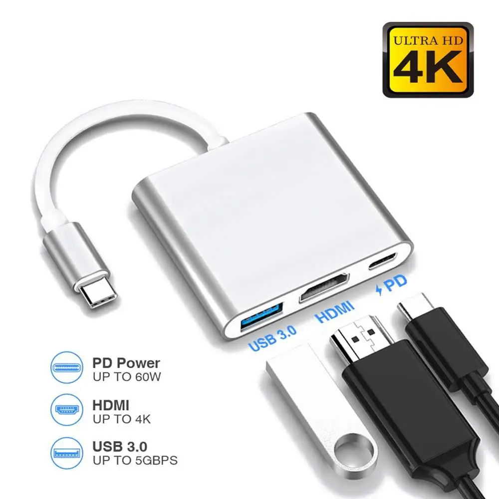 Многопортовый конвертер LYBALL Type C HDMI с портом USB 3 0 и для зарядки MacBook/Chromebook
