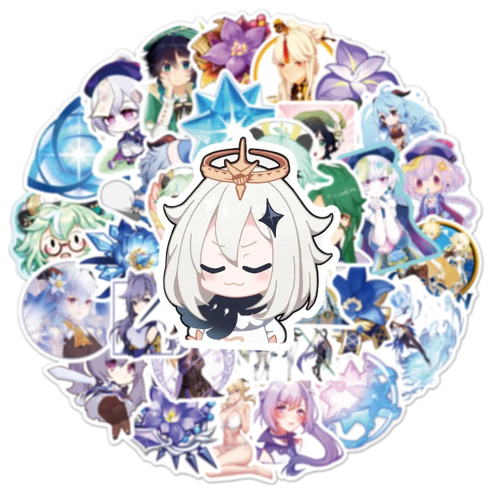 Genshin-calcoman&iacute;as de Anime de mundo abierto para ni&ntilde;os, calcoman&iacute;as de juego de Anime de impacto de 10/30/50 uds, impermeables, para ordenador port&aacute;til, tel&eacute;fono, motocicleta, monopat&iacute;n-2