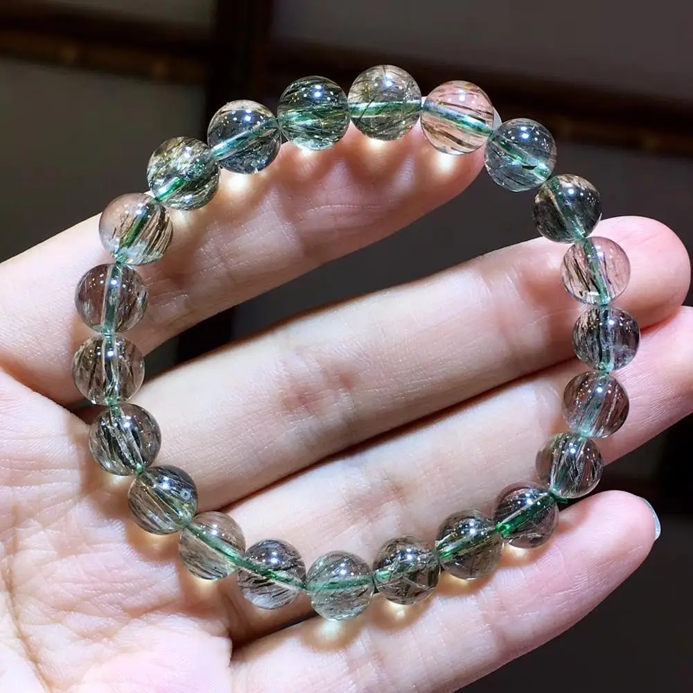 8 5 мм натуральный зеленый турмилат кварц рутилат волосы круглые бусины браслет
