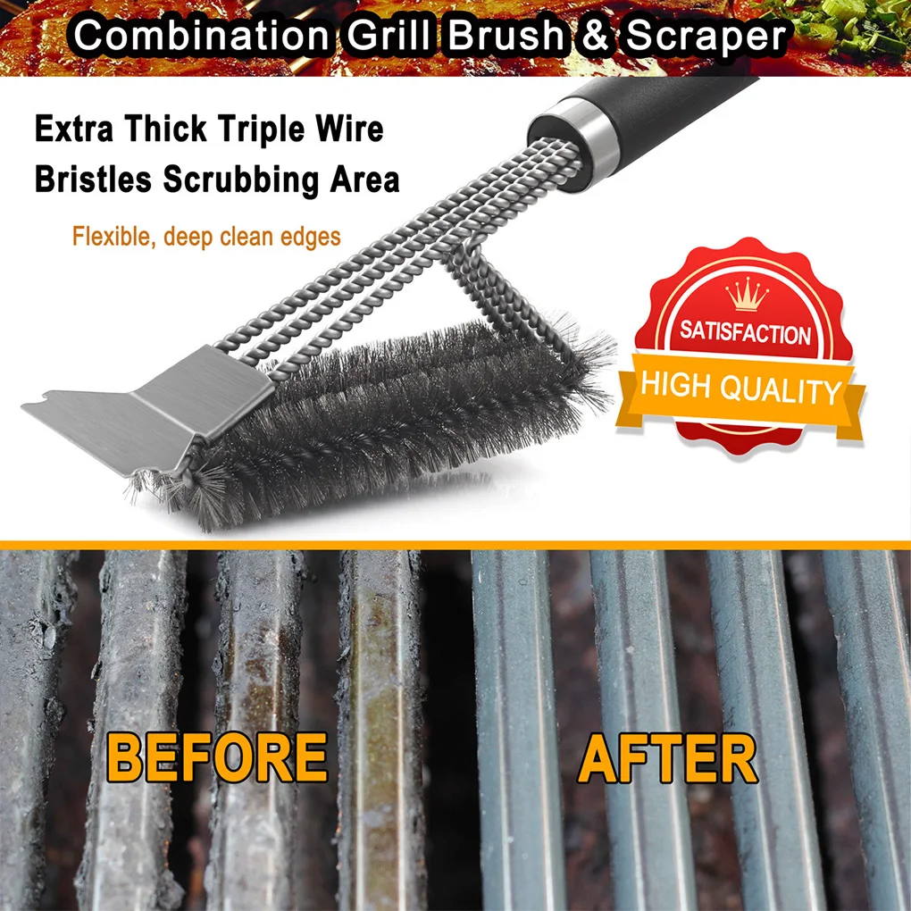 

18 inch Grill Cleaning Brush BBQ tool grill brush 3 Stainless Steel Brushes In 1 Cleanin bbq Accessories Best cleaner barbecue