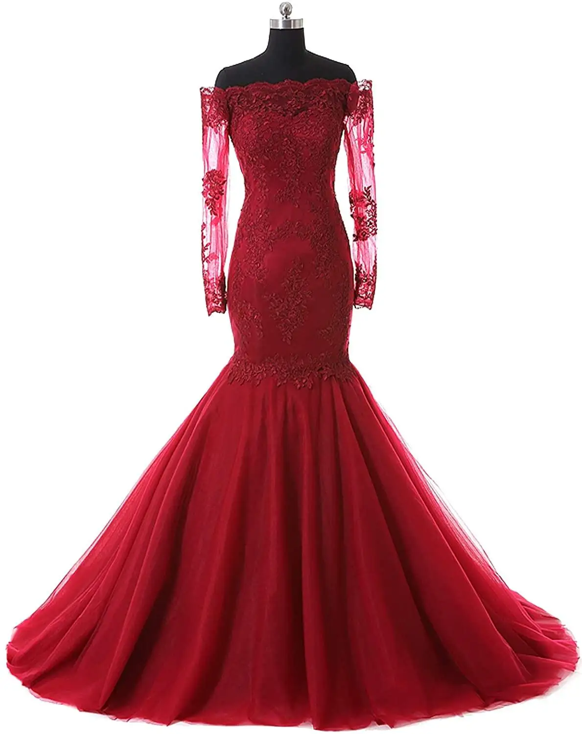 Кружевные Официальные Вечерние платья с длинным рукавом для женщин Тюлевое