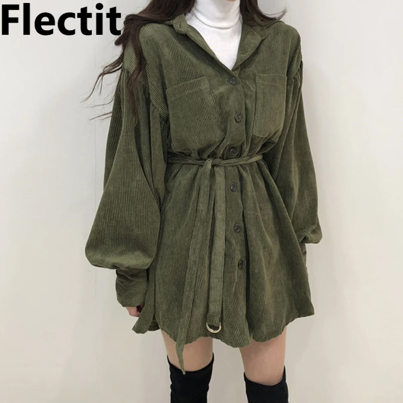 Платье рубашка большого размера с рукавом фонариком и карманом на пуговицах