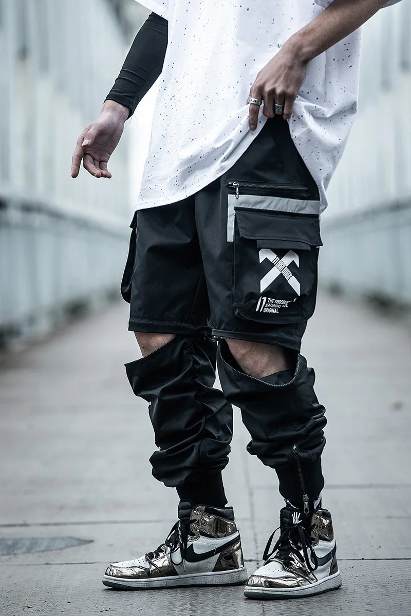 

woman/Men's clothes Harajuku removable overalls male beam wind pants comfortable popular reflective function lovers Cargo Pants