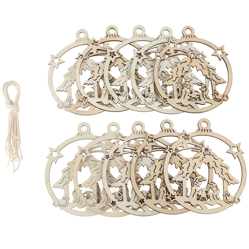 

10pcs Wooden Embellishments Christmas Tree Jesus Pattern Pendant