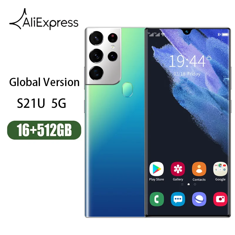 

S21U Smartphone 6.9Inch Android11 6800mAh Big Battery Deca Core CPU 16GB 512GB ROM Mobile Phone Celular Galax S21 Cellphone