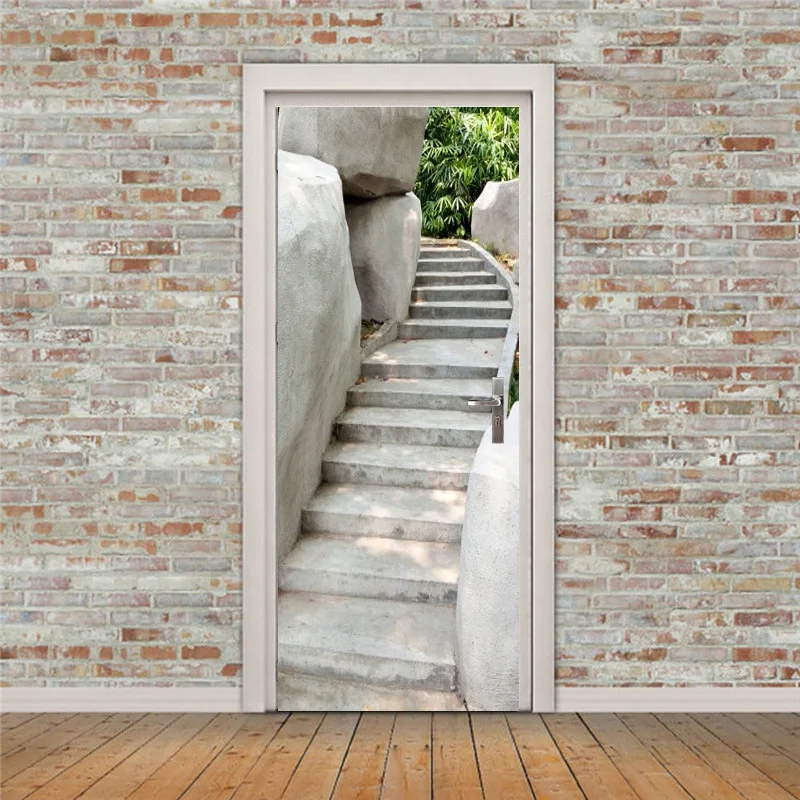 

Beige Steps Door Sticker Creative Waterproof Decorations For Door Renovation Bedroom Living Room Bathrooms Drop Shipping
