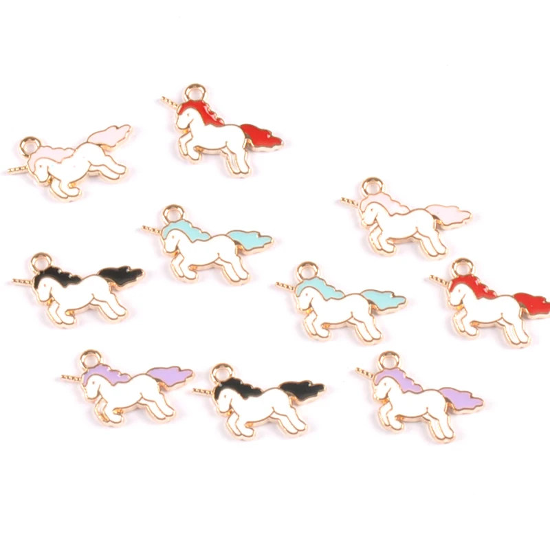 10 шт. смешанные цвета капли масла Эмаль Подвески единорог кулон для ювелирных