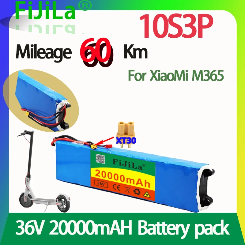 

36V 20Ah 18650 lithium battery pack 10S3P 20000mAh 250W-500W Same port 42V Electric Scooter M365 ebike Power Battery with BMS