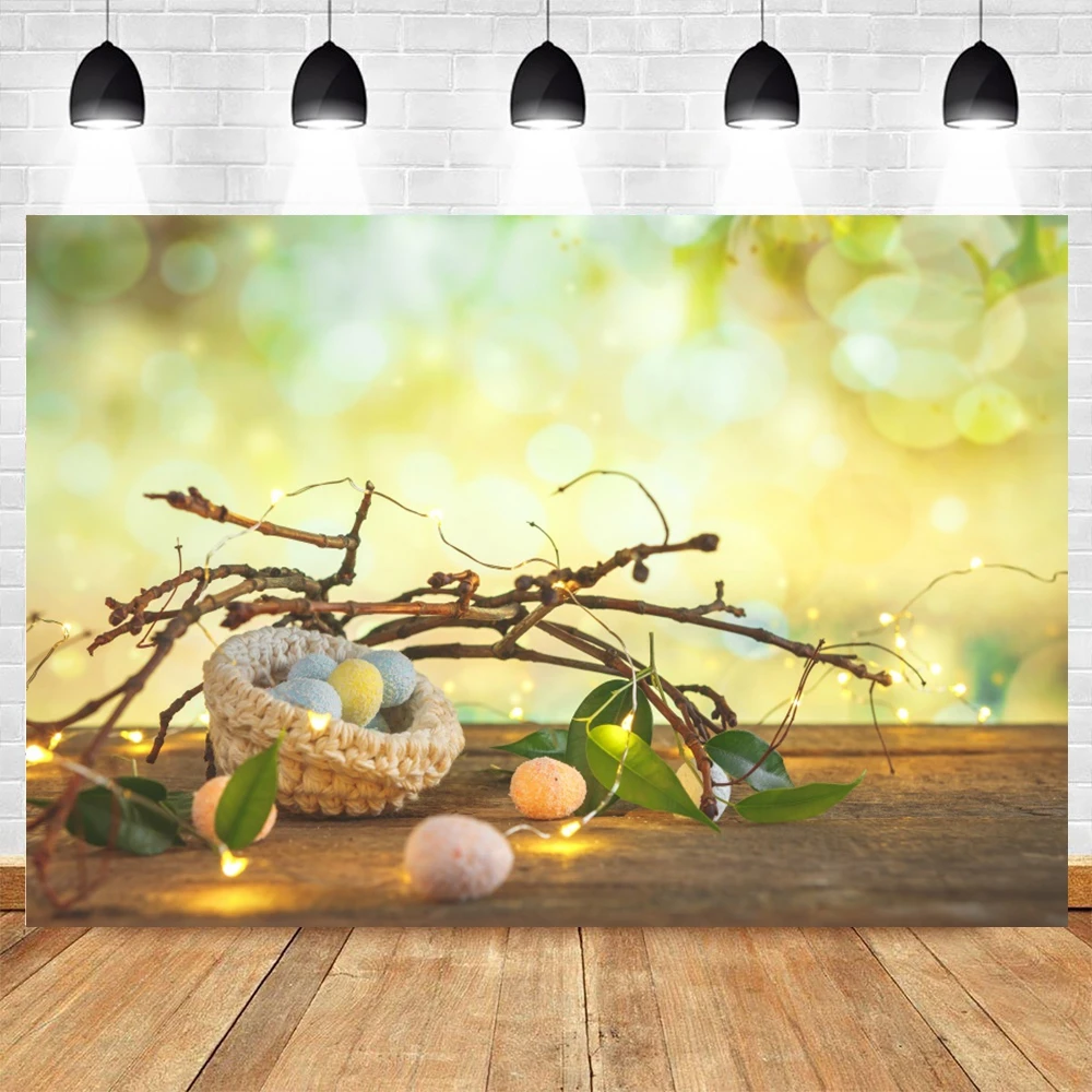 

Yeele Easter Eggs Photocall Wooden Floor Light Bokeh Photography Backdrop Photographic Decoration Backgrounds For Photo Studio