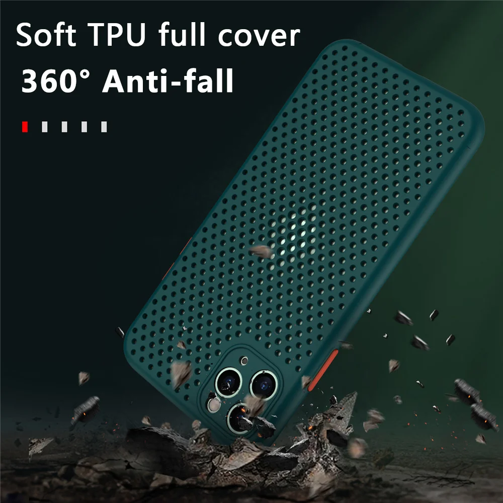 

Heat Dissipation Breathable Cooling Case For iPhone 12 11 11Pro Max XR XS Max X 8 7 6S Plus SE 2 11Pro Soft TPU Plain Color Case