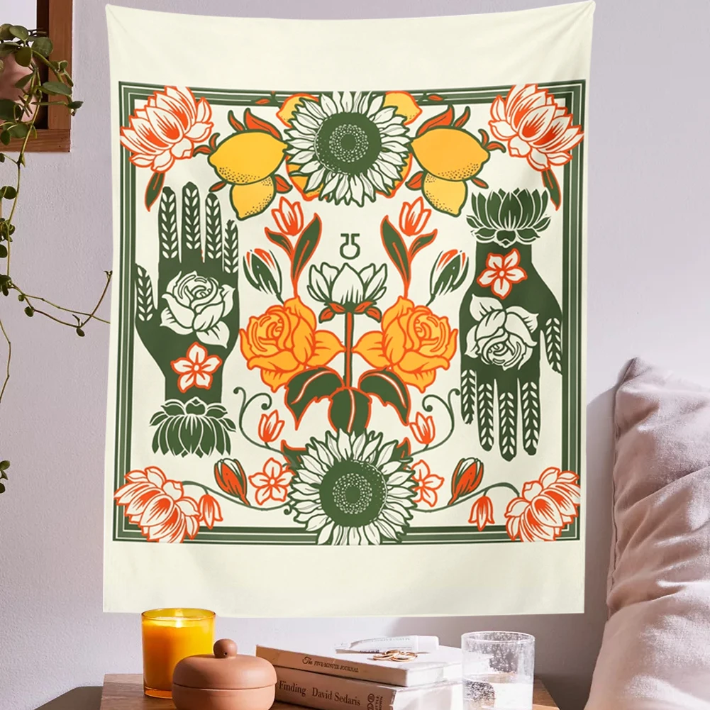 Винтажный гобелен 70-х годов настенное украшение в стиле ретро Подсолнухи радуга