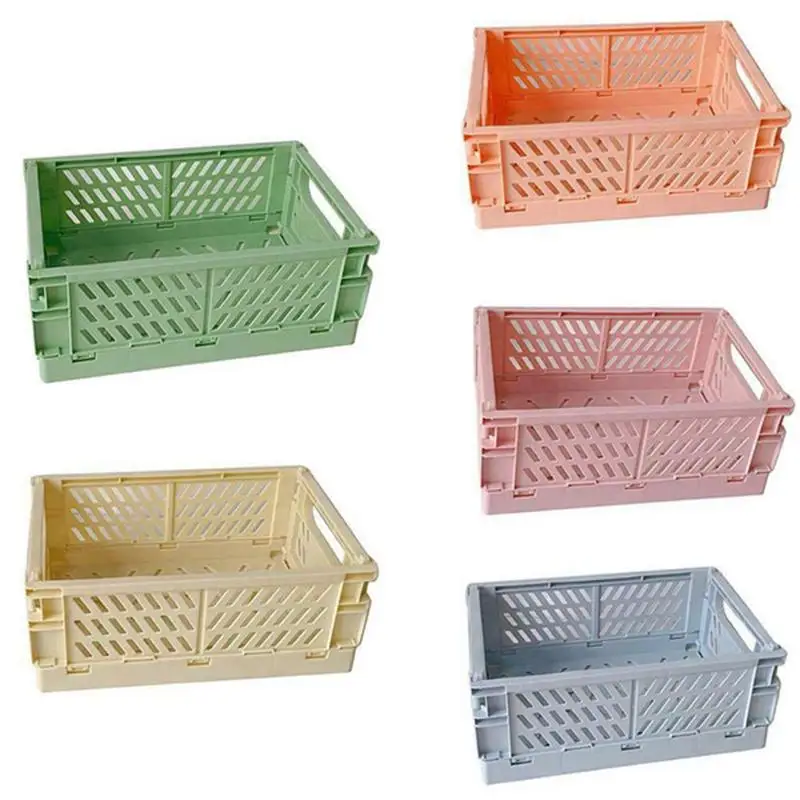 

Plastic Storage Crate Folding Collapsible Storage Box Basket Utility Cosmetic Container Desktop Sundries Fruit Toy Organizer Bin