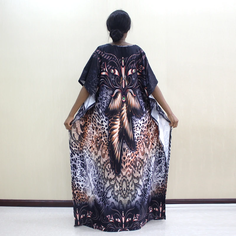 

2020 New Arrivals Fashion Dashiki Feather And Leopard Print O-Neck Batwing Sleeve Casual Mama Dress african dresses for women