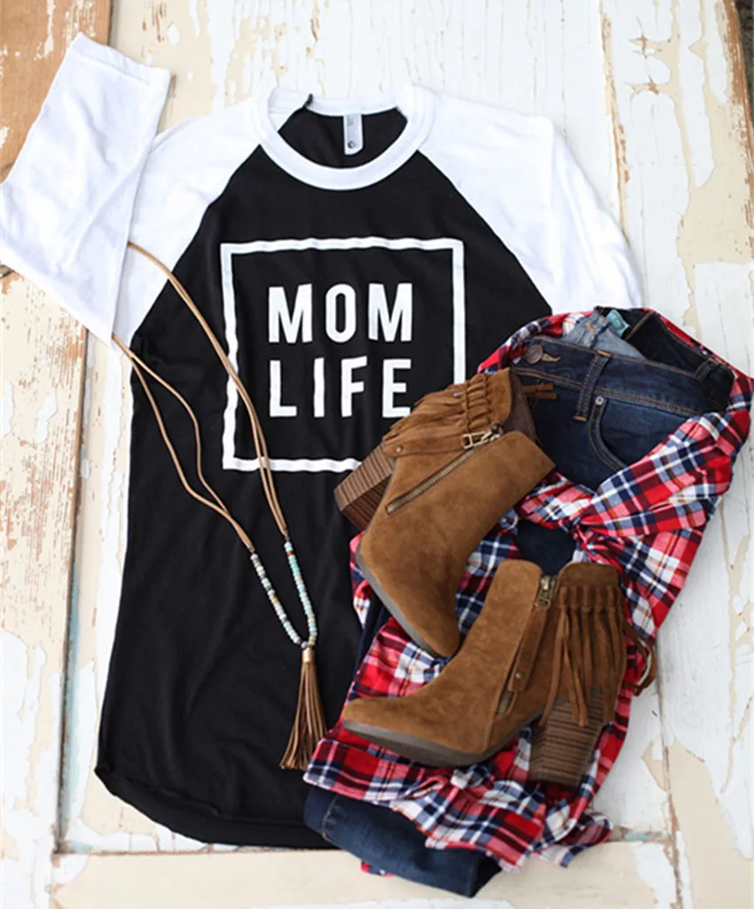 MOM LIFE футболка с отделкой женская Регланом модная три четверти 2019 Повседневная
