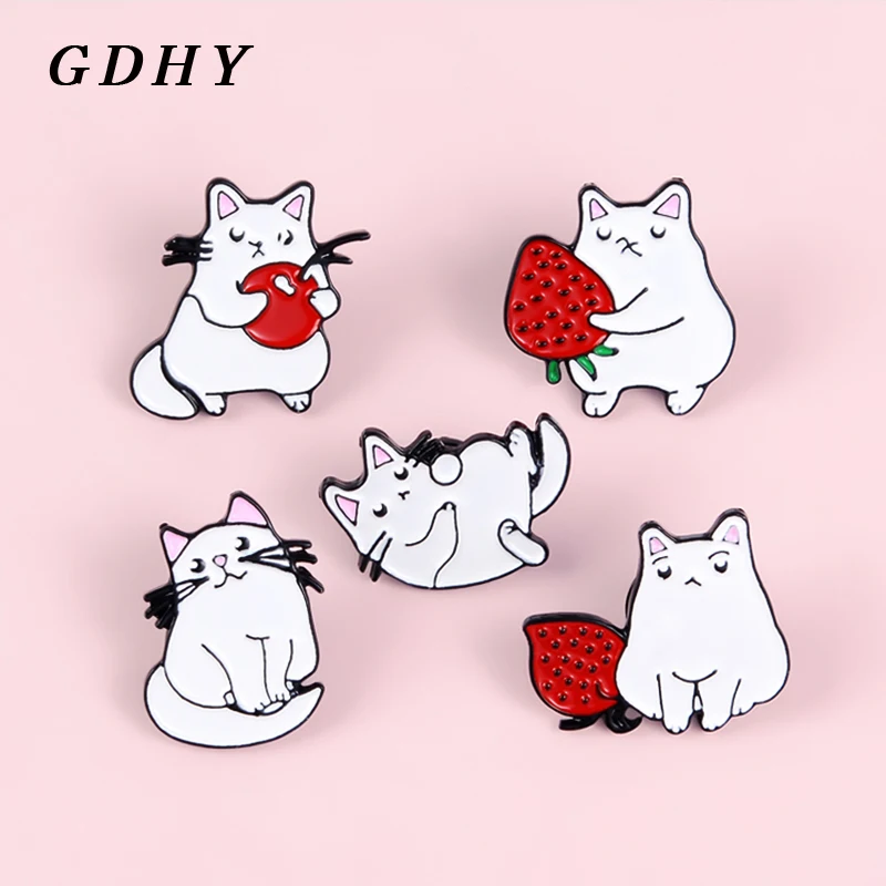 GDHY с милым клубничным принтом вишни кошка эмали брошь в виде мультяшного белого