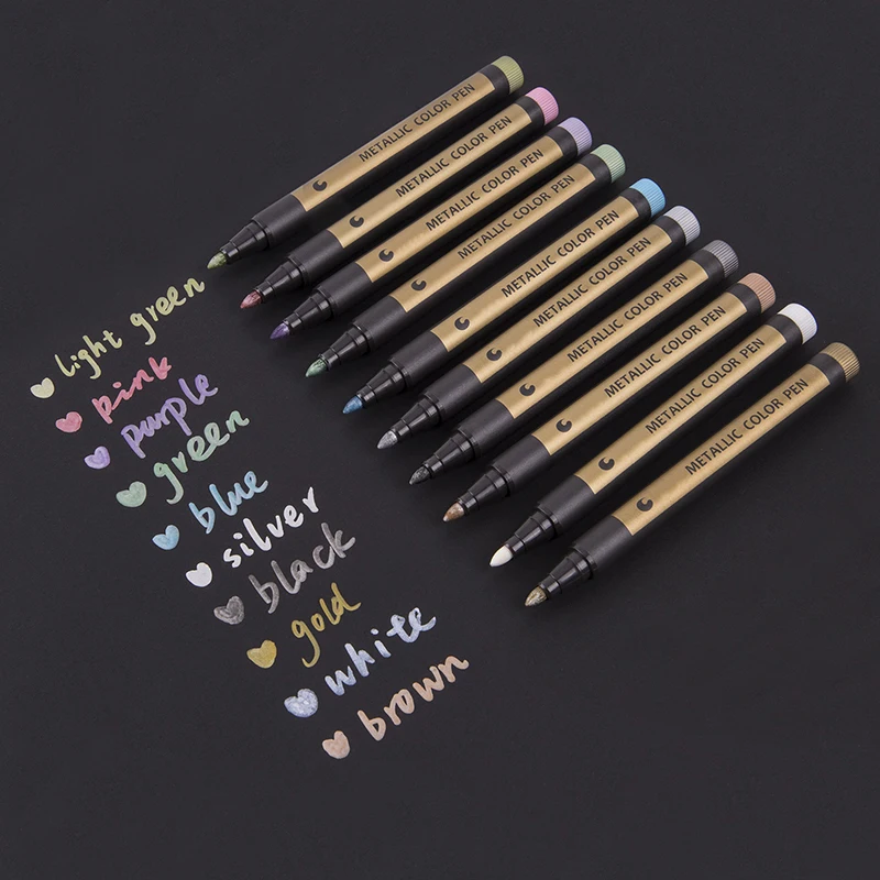 

10Pcs/Box Drawing Painting Marker Pens Metallic Color Pens for Black Paper Art Supplies Marker Pens Stationery material escolar