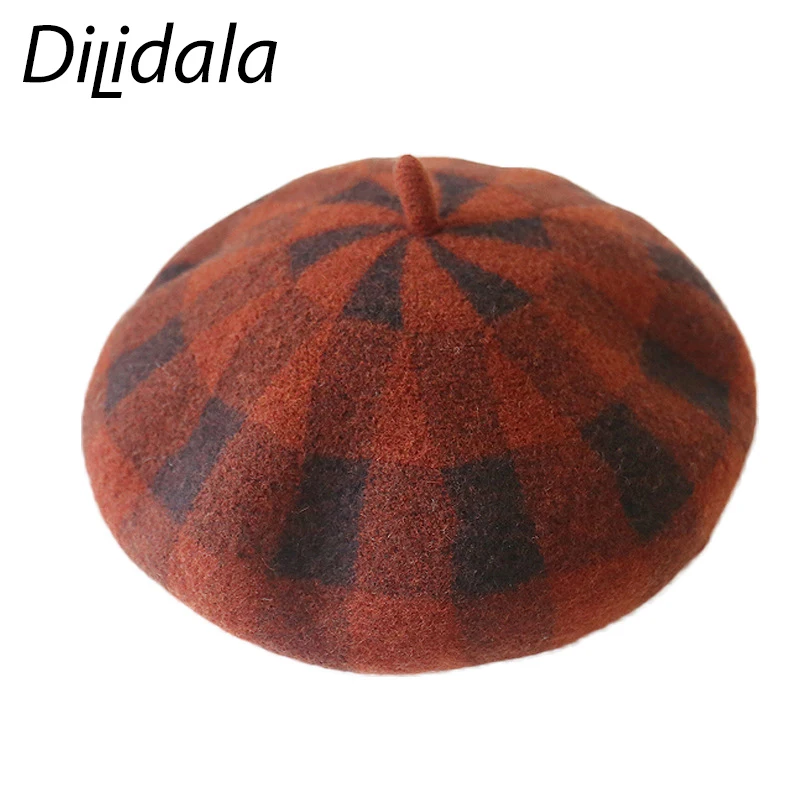 Dilidala, Зимний берет для женщин, утолщенный стереоскопический шерстяной берет в клетку, благородная шляпа художника, ретро дикая шапка, зимние шапки, берет