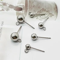 30pcslot stainless steel round ball shape stud earrings with hole for hanging earring charms diy for earring making wholesale