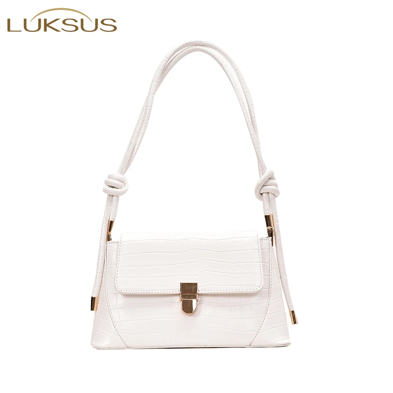 

LUKSUS Female Crossbody Bags for Women Soft Leather Black Kahaki White bolsos para mujer sac de luxe femme Baguette Shoulder Bag