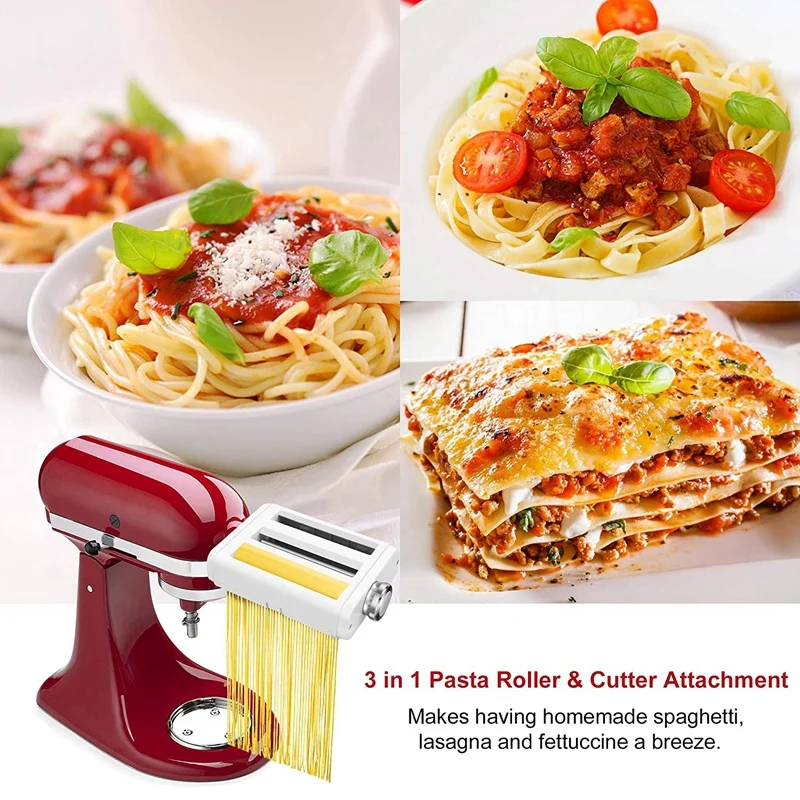 Pasta Maker Attachment 3 in 1 Set for KitchenAid Stand Mixers Included Sheet Roller Spaghetti /Fettuccine Cutter | Дом и сад