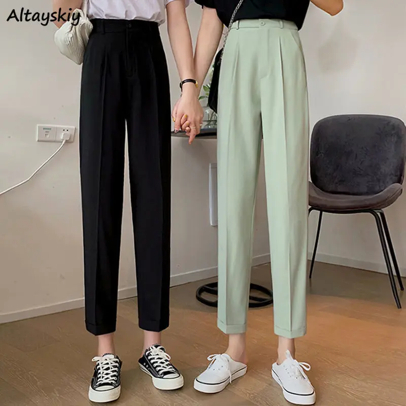 

Straight Pants Women BF Chic Ladies Ankle-Length Trouser Summer Ins New All-match College Ladies Pantalones Hot Sale Temperament