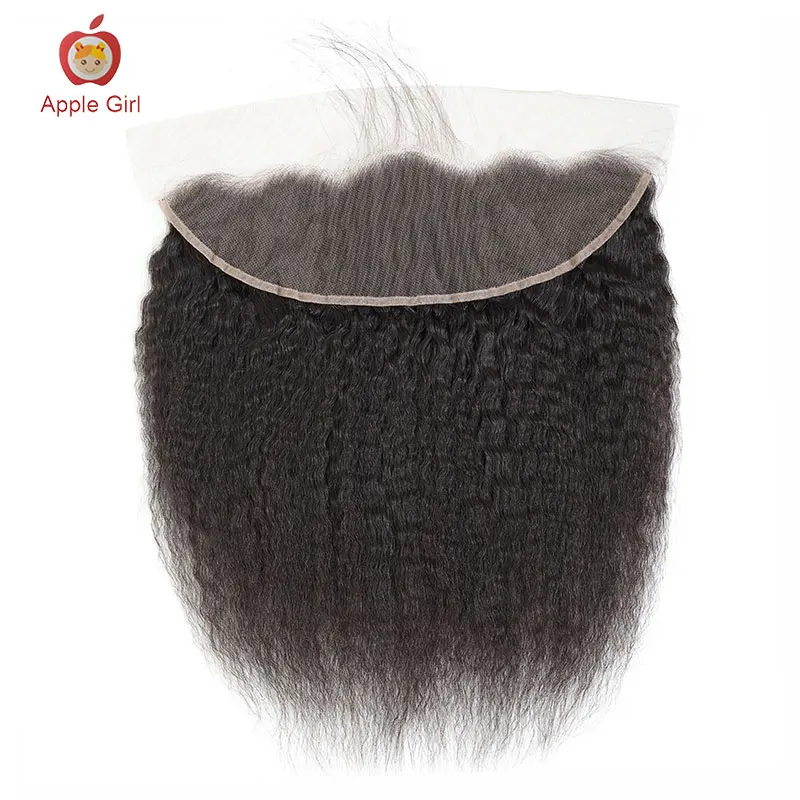 

Applegirl Hair Kinky Straight Human Hair Bundles With Lace Frontal 13*4 Size Lace Frontal With 3 Bundles Brazilian Remy Hair