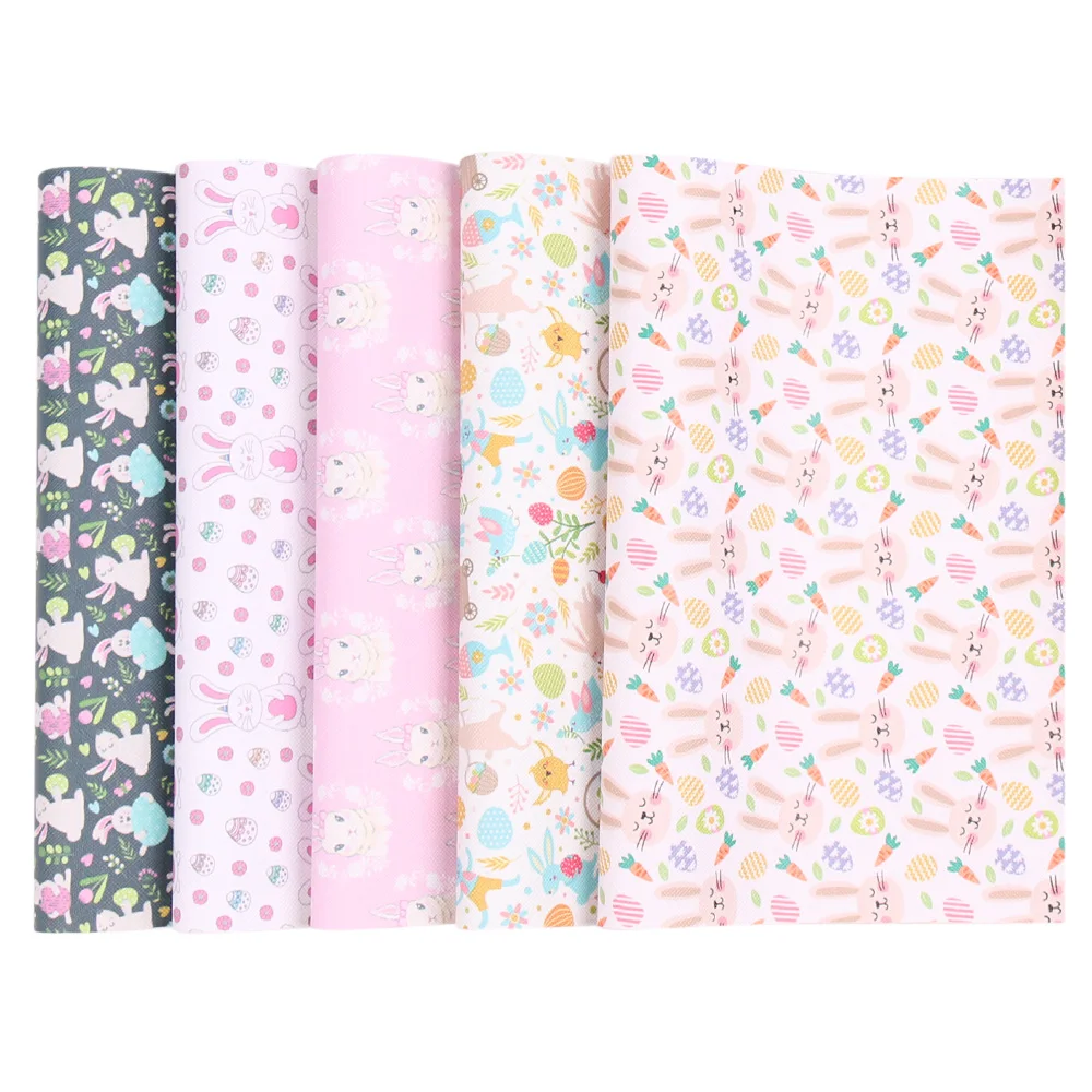 IBOWS 22*30cm 1pc Easter Faux Synthetic Leather Sheet Rabbit Egg Printed Fabric DIY Hair Bows Supplies Handmade Crafts Materials