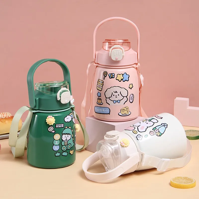 

Children 304 Stainless Steel Thermos Cup Students Portable Large Capacity With Portable Kettle Potbelly Cups Cute Cartoon