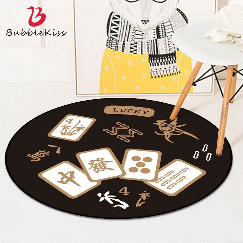 Современный мягкий круглый коврик с рисунком китайского Маджонга и покера