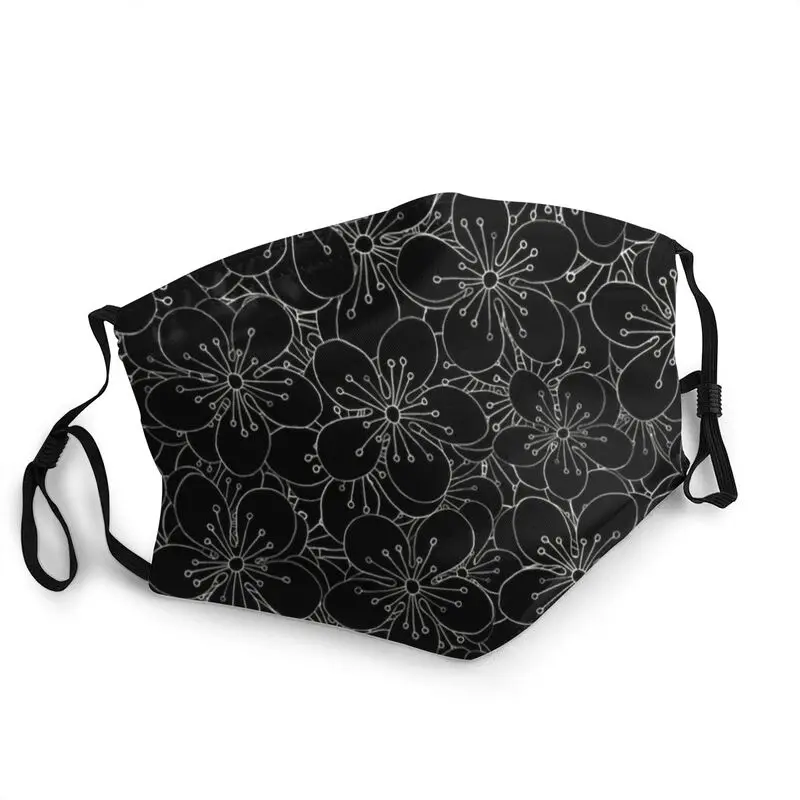 

Cherry Blossom White On Black Mouth Face Mask Adult Breathable Sakura Mask Men Anti Haze Dust Protection Respirator Muffle