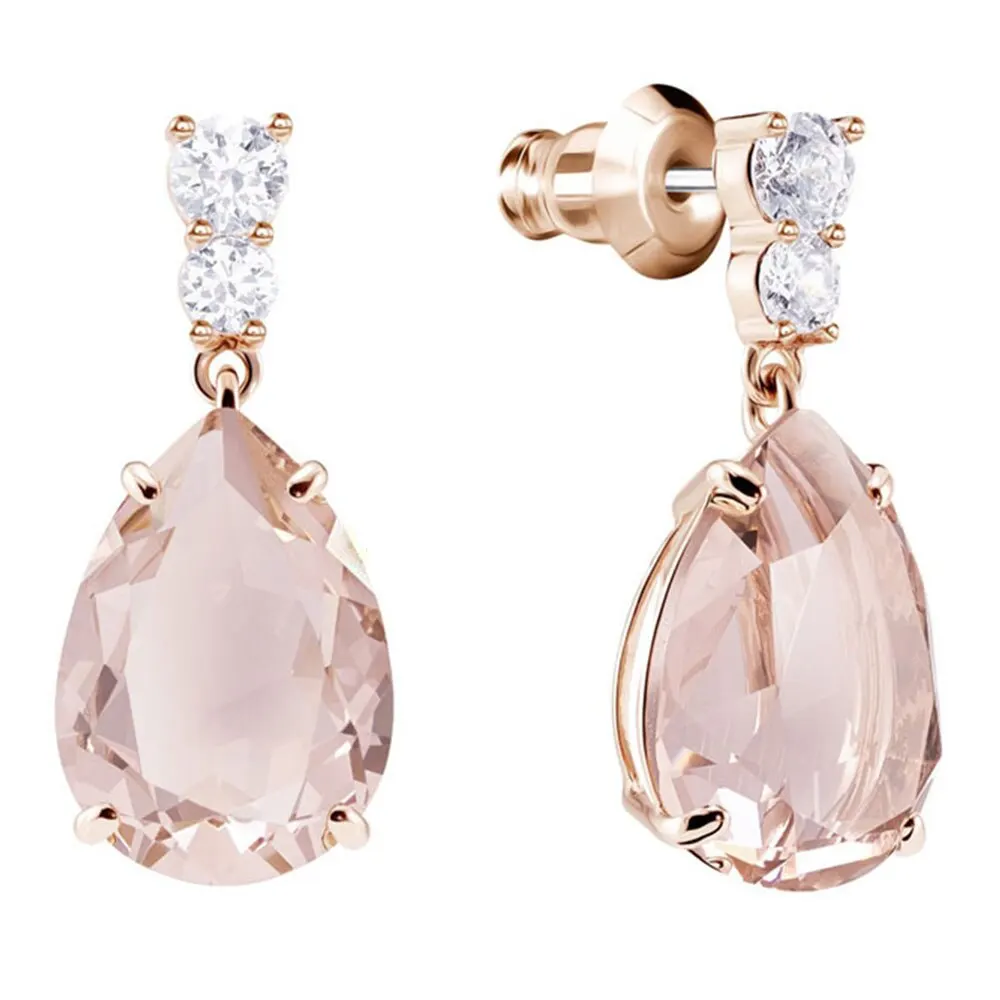 Fashion New High Quality Exquisite VINTAGE SET Fresh Pink Crystal Water Drops Female Retro Charm Clavicle Necklace Set - Окраска металла: 4