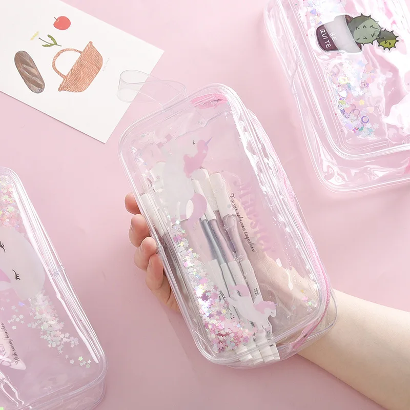 Прозрачный карандаш кактус чехол для школы Kawaii коробка карандашей с единорогом