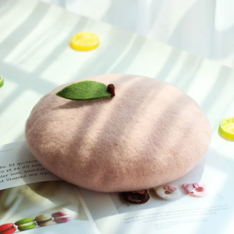 

Autumn and Winter Fashion Simple Wool Painter Hat Children Sweet and Cute Pink Peach Beret