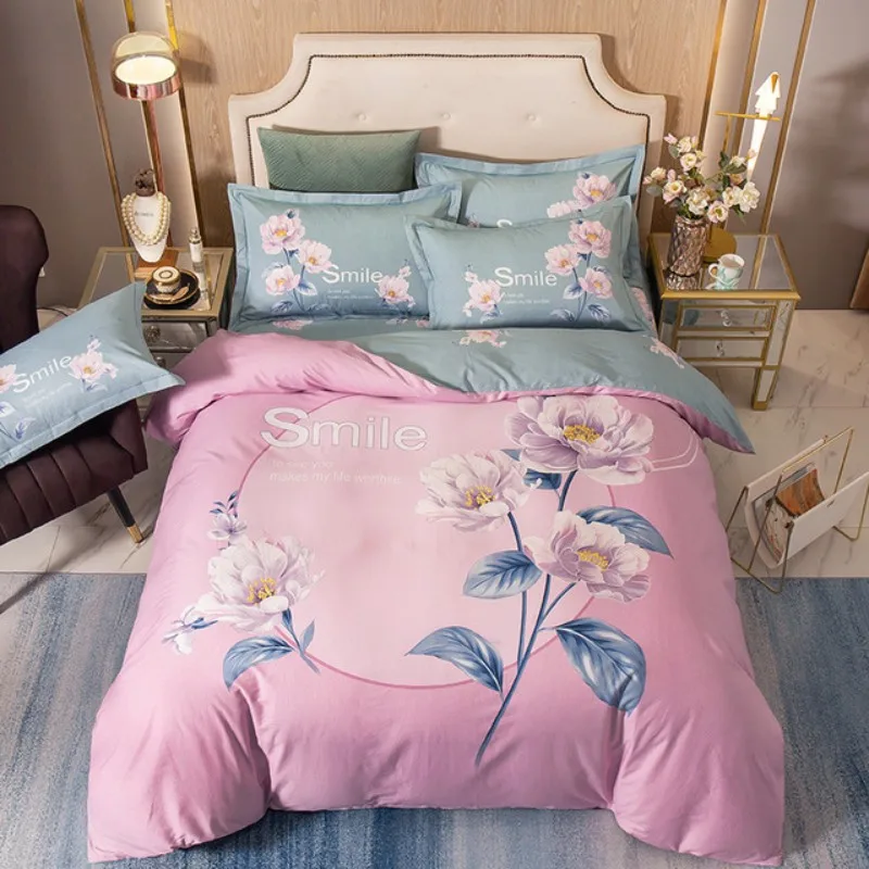 Fashion Pink Flowers Daring Girls Adult Duvet Cover Set Cotton % Children Bed Linen Pillowcases Comforter Cover Bedding Queen