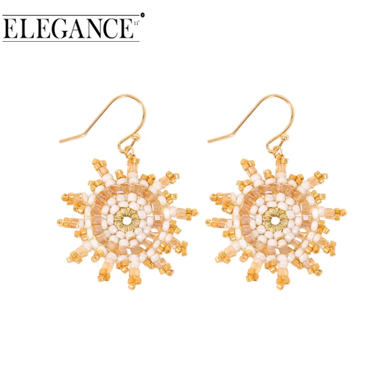 

Elegance Fashion Handmade Beaded Earrings Female Geometric Round Pendant Earrings Women Gift Jewelry Bohemian Style