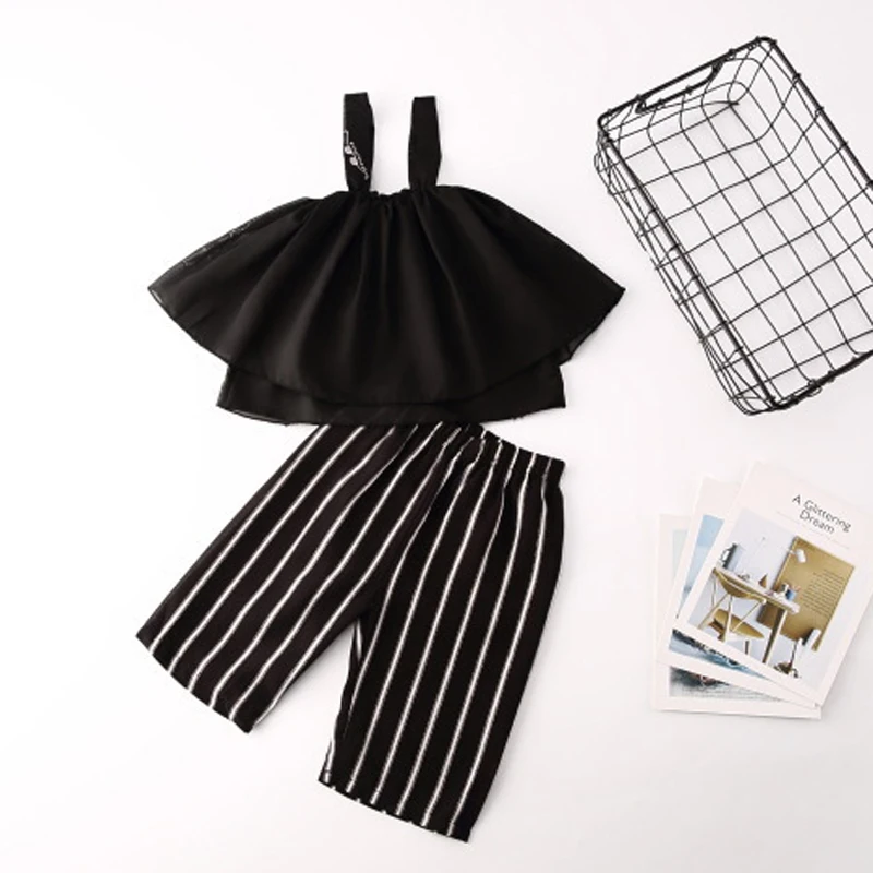 Комплекты летней одежды для девочек Корейский шифоновый топ на бретельках +