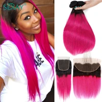 sexay ombre pink hair 4 bundles with closures baby hair dark roots black peruvian straight hair weave bundles with 13x4 frontals
