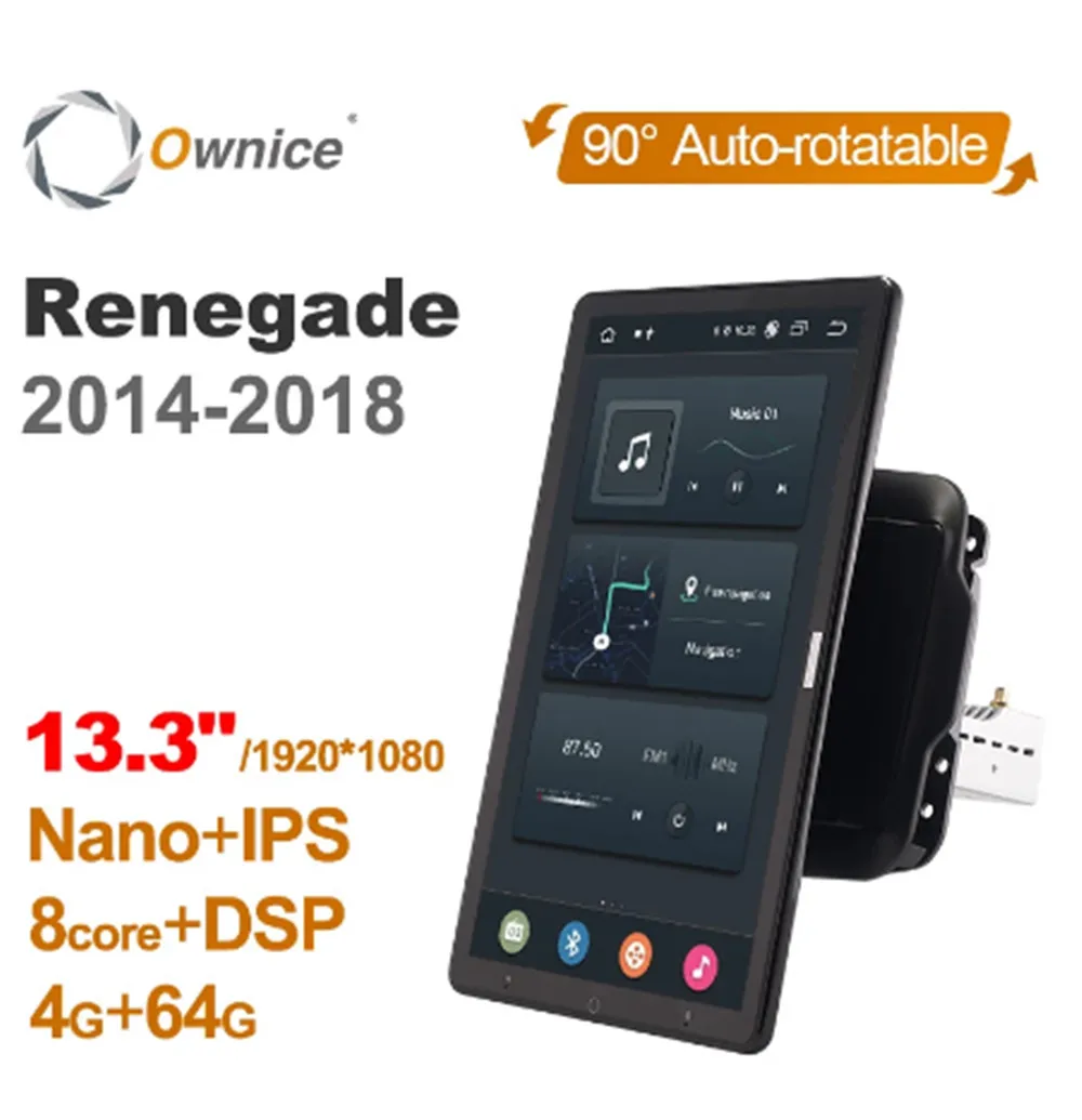 

13,3 дюймовая 1920*1080 Ownice Android 10,0 Автомобильная магнитола для Jeep Renegade 2014 2016 2017 2018, Автомобильная Мультимедийная головка, автомобильная вращающая...