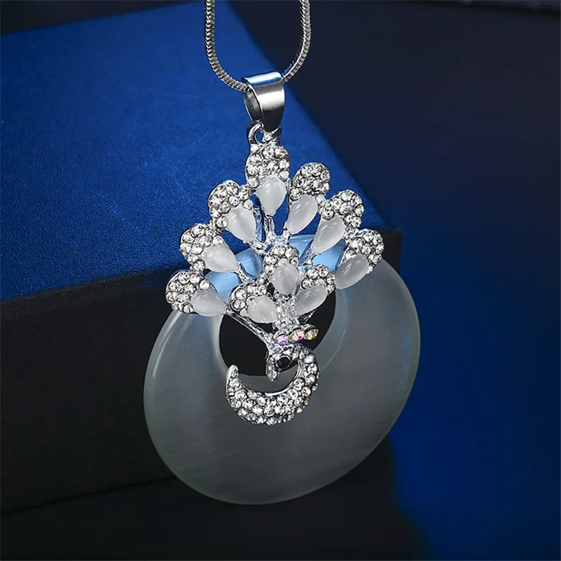 75 см длина Роскошный белый синтетический опал ожерелье с Фениксом Длинная