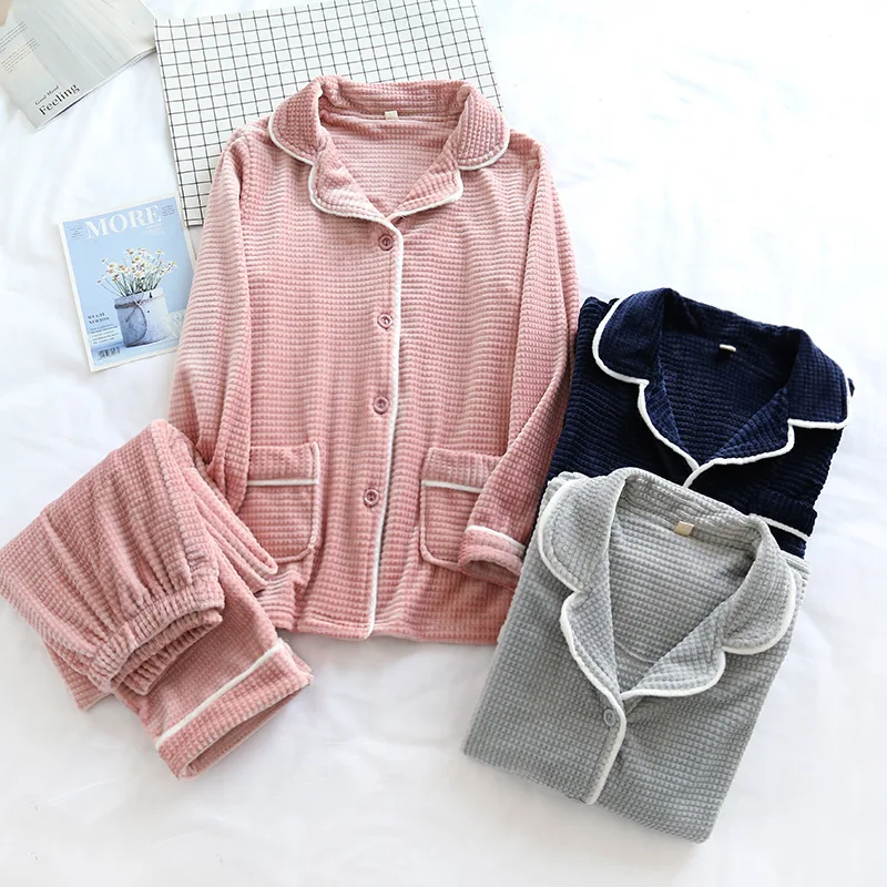 

2 шт., фланелевые пижамные комплекты с отложным воротником