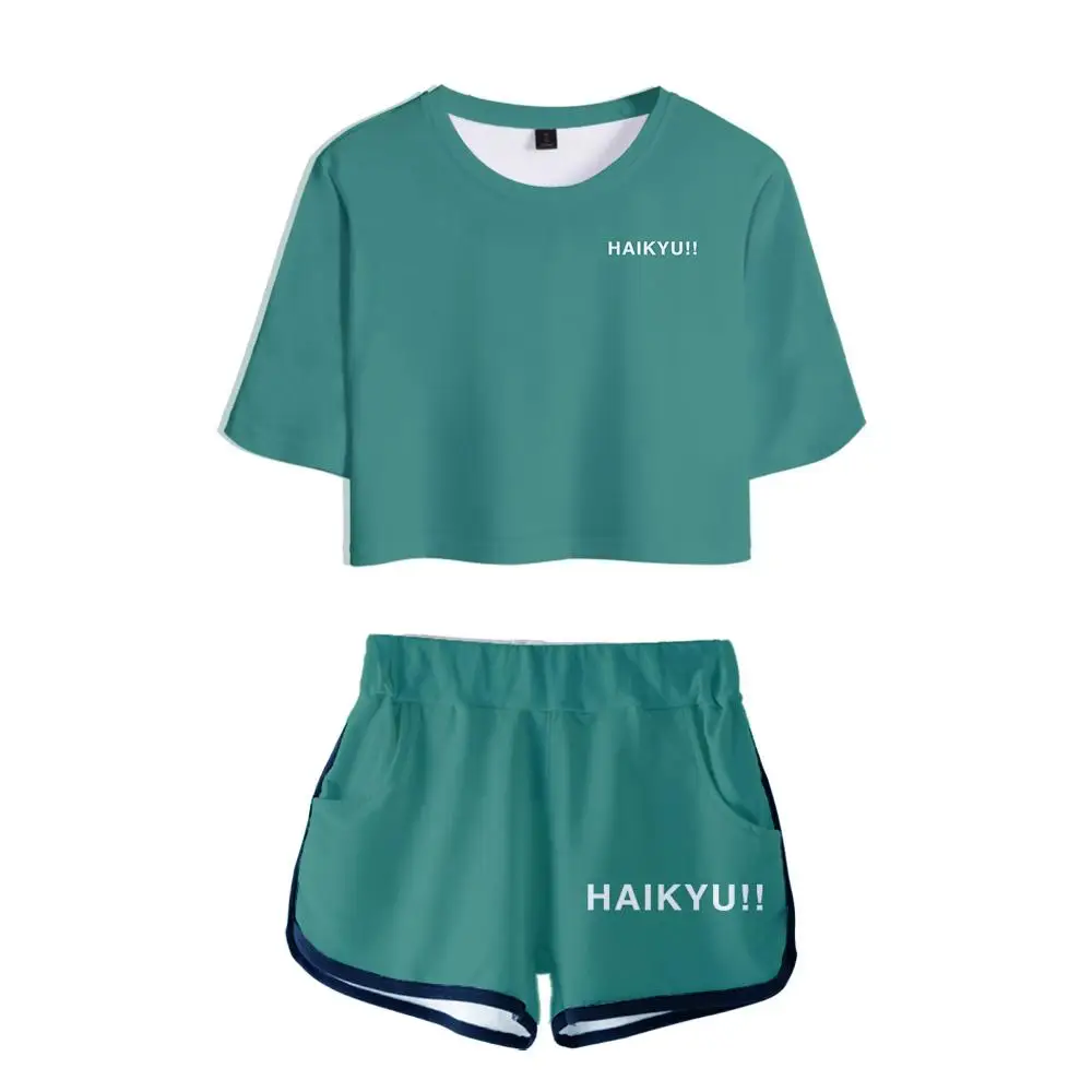 

Haikyuu! Женский комплект из двух предметов, короткий топ с коротким рукавом и шорты с 3D принтом, спортивный костюм в стиле Харадзюку, уличная од...