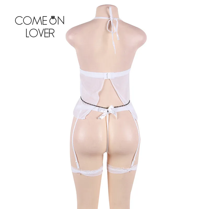 

HOTComeonlover Womens Babydoll Lingerie With Leg Ring Halter Adjustable Women Nightwear Sexy Costumes Femme Short Nighties