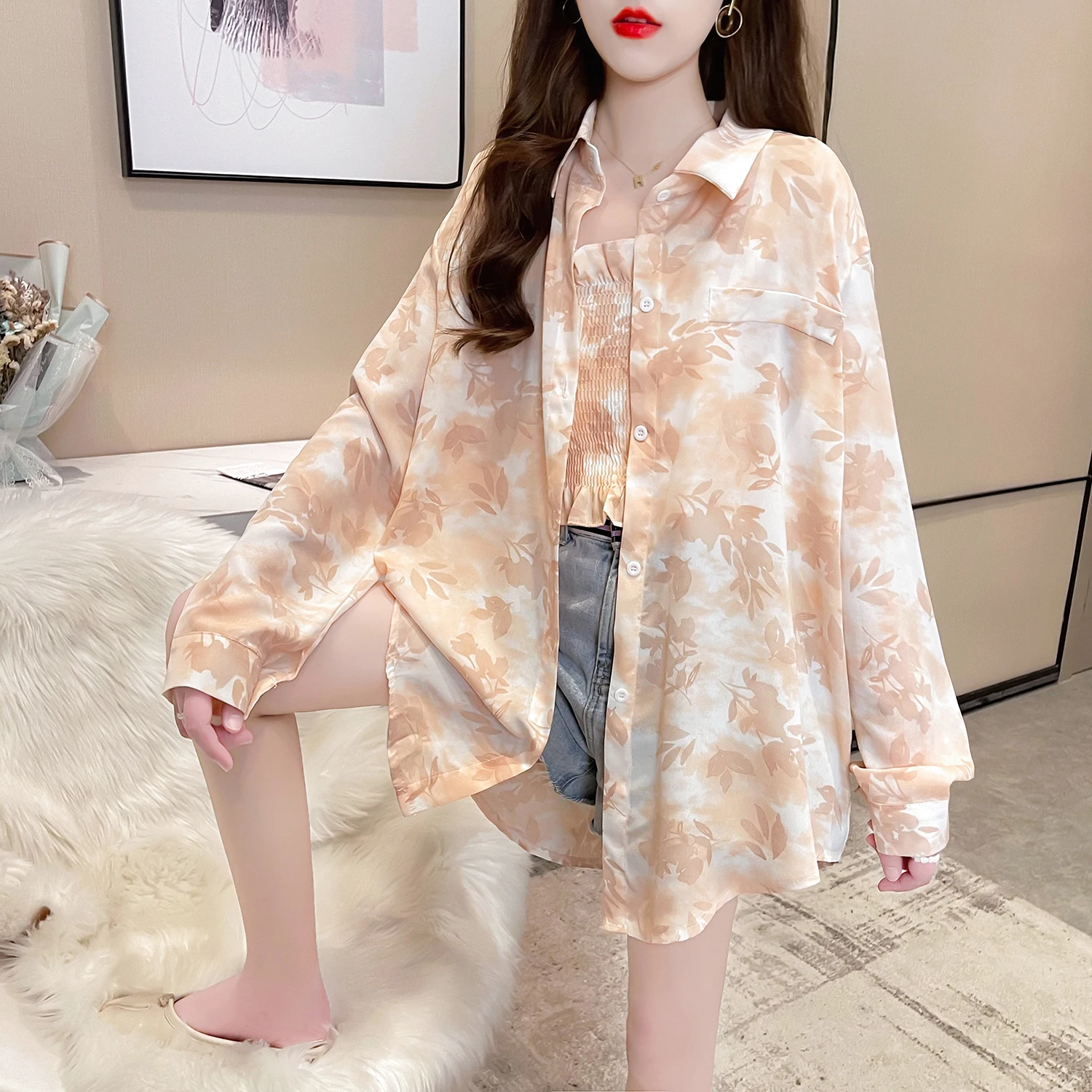 

Women Blouses 2021 New Basic Ladies Tops Office Floral Print Long Sleeve Shirts Casual Blusas Camisas Mujer Two-Piece Tops