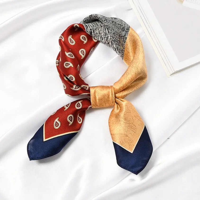 

2021 Women Multifunction Silk Square Scarf Hairband Foulard Neckerchief Design Cashew Printing Bandana Lady Scarfs Fashion Scarf