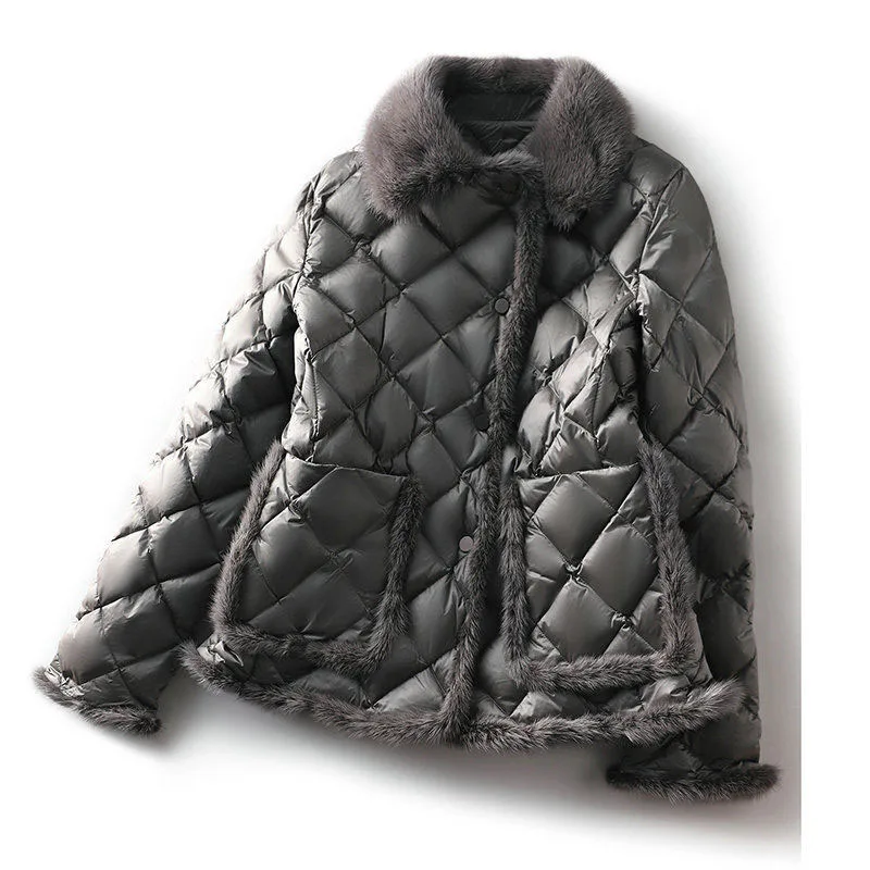 

Padded Down Jacket Female 2021 Winter Cotton Padded Clothes Artificial Mink Hair Splicing Warm Drape Coat for Woman Down Coat