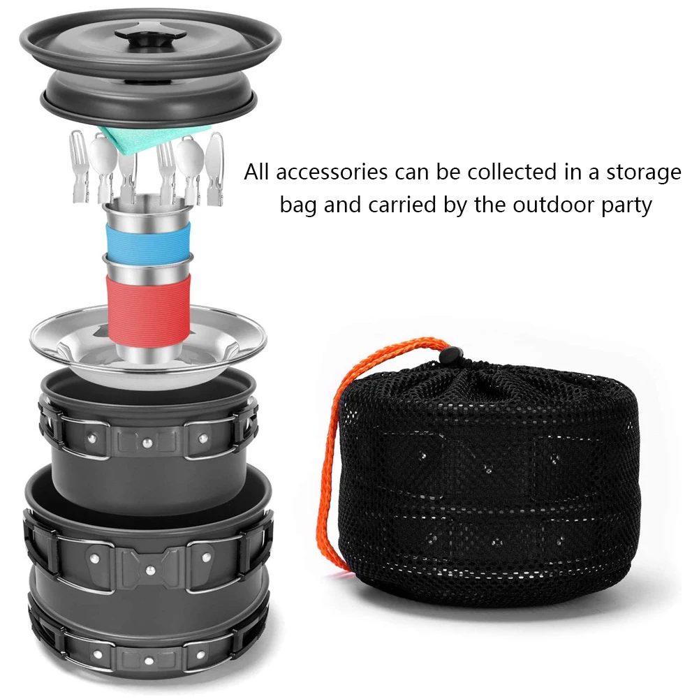 

Camping Pot Barbecue Cookware Portable Picnic Stove Set For Backpacking Outdoor Cooking Picnic Black 17PCS Outdoor Camping