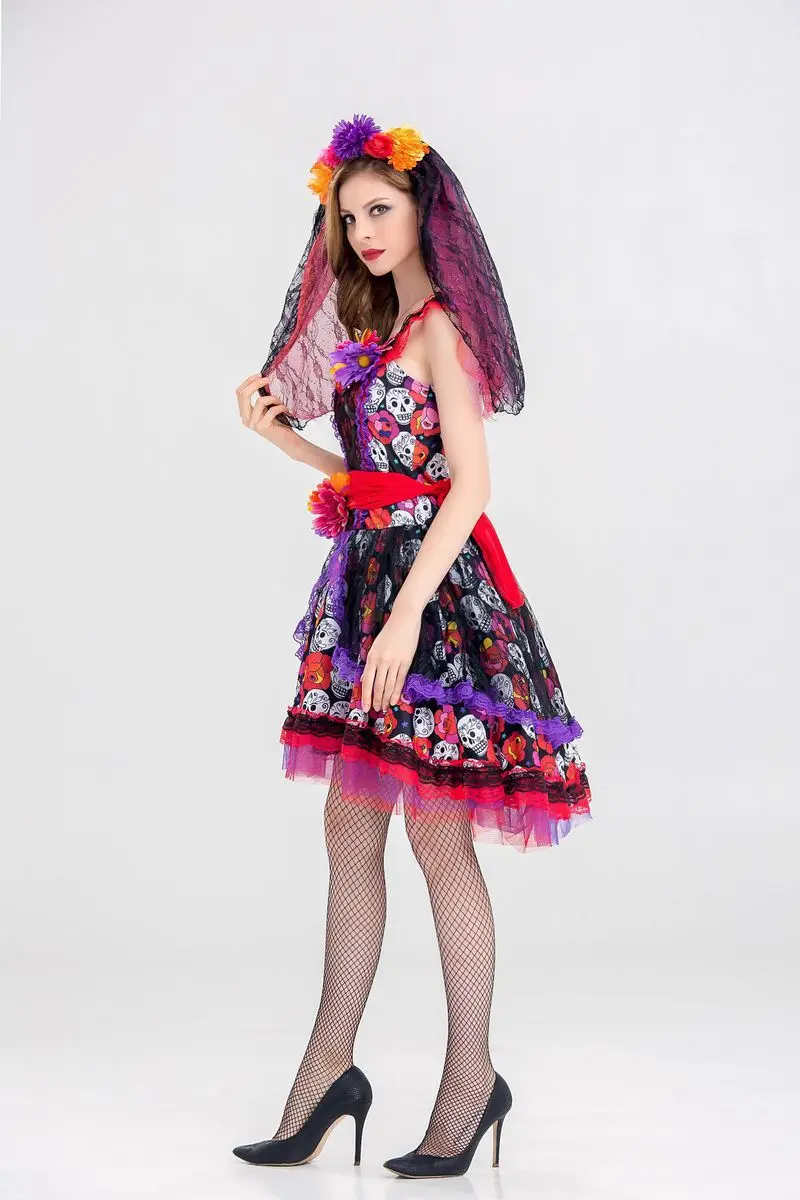 Костюм дня мертвецов на Хэллоуин новое платье невесты с призраком страхом юбка