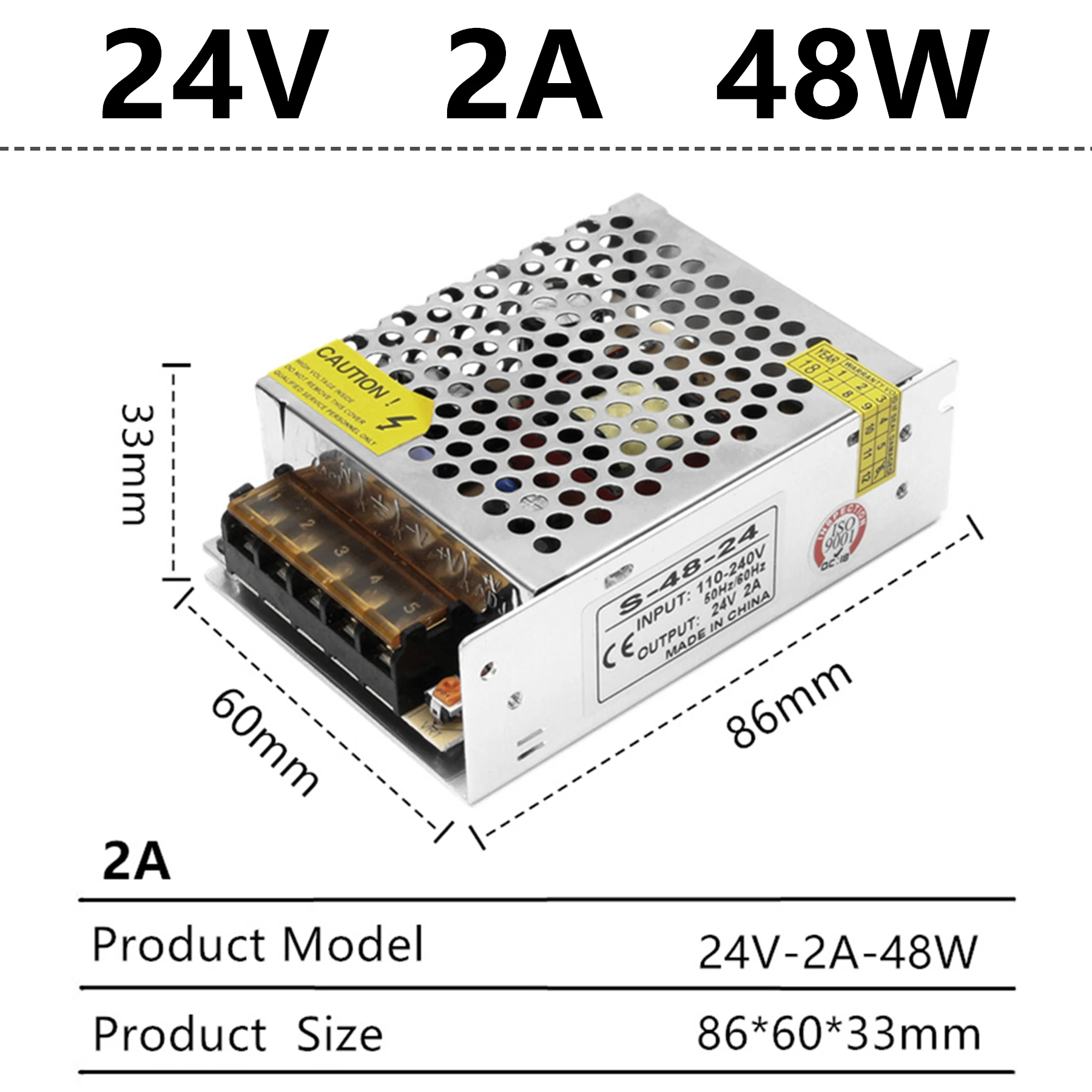 24V 2A 48W Импульсный источник питания 110 В/220 В до 24 В Светодиодный источник питания CCTV/Светодиодная лента переменного тока в постоянный источник питания адаптер - Цвет: 24V 2A 48W
