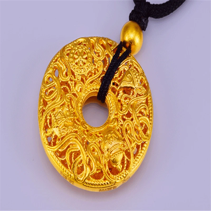 

Laos gold-plated 3D gold-colored handmade necklace Ancient law inheritance of the old gold Buddhist eight treasures safety buckl